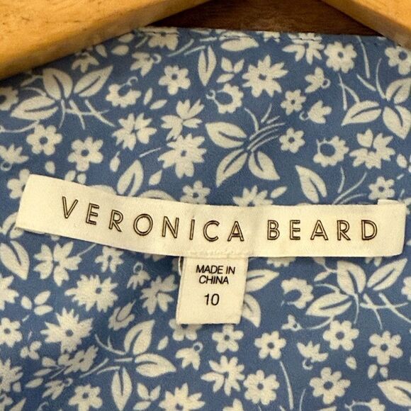 Veronica Beard Teagan Ruched Blue/White Faux Wrap Silk Dress. Size 10. - Picture 10 of 11